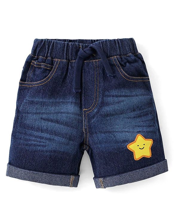 Babyhug Single Jersey Knit Half Sleeves T-Shirt & Denim Shorts Set With Geometrical Shapes Print - Blue