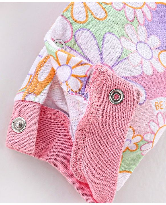 Babyhug 100% Cotton Knit Full Sleeves Floral Print Romper - Pink