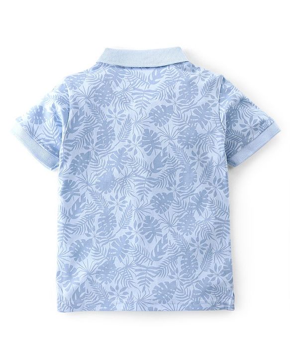 Babyhug Cotton Knit Half Sleeves Polo T-Shirt Tropical  Print- Light Blue