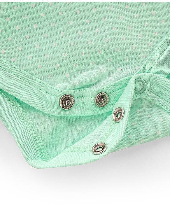 Babyhug 100% Cotton Knit Frill Sleeves Flamingo Printed Frock Style Onesie - Green