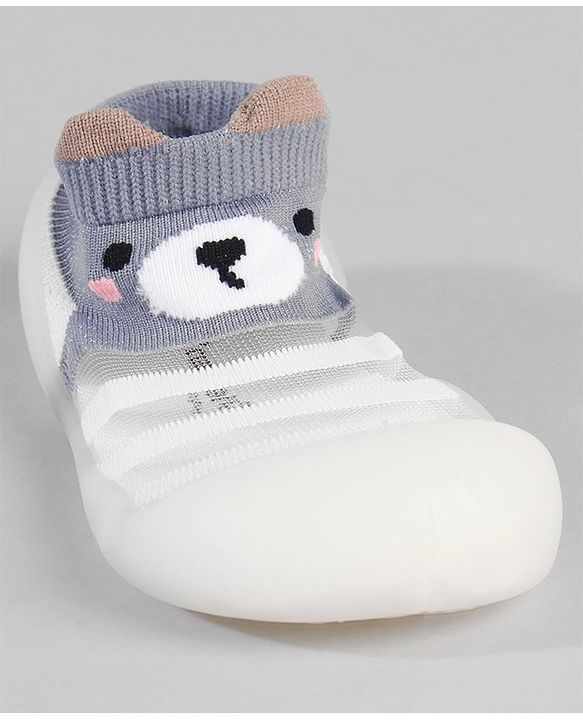 Cute Walk by Babyhug Bear Printed Socks Shoe - Grey & White