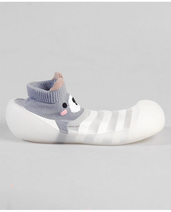Cute Walk by Babyhug Bear Printed Socks Shoe - Grey & White
