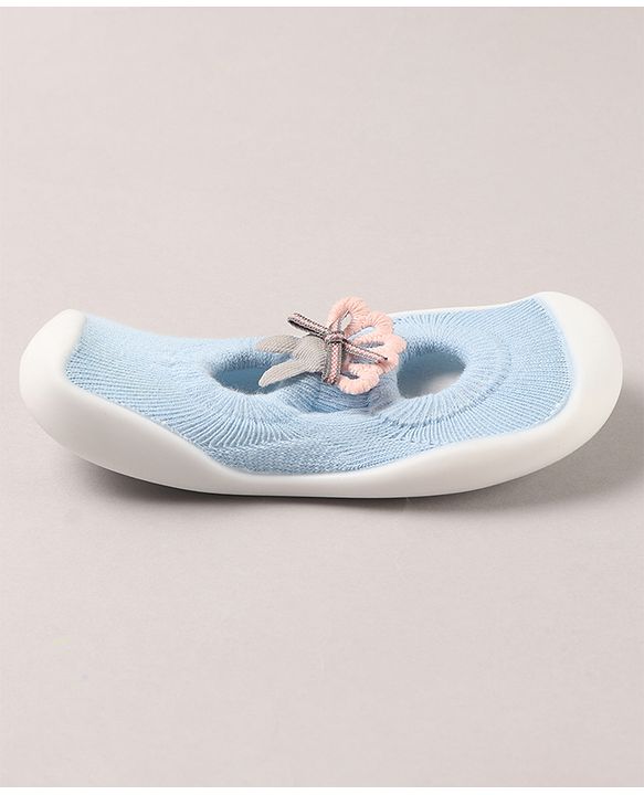 Cute Walk by Babyhug Sock Shoes With Floral Applique - Blue