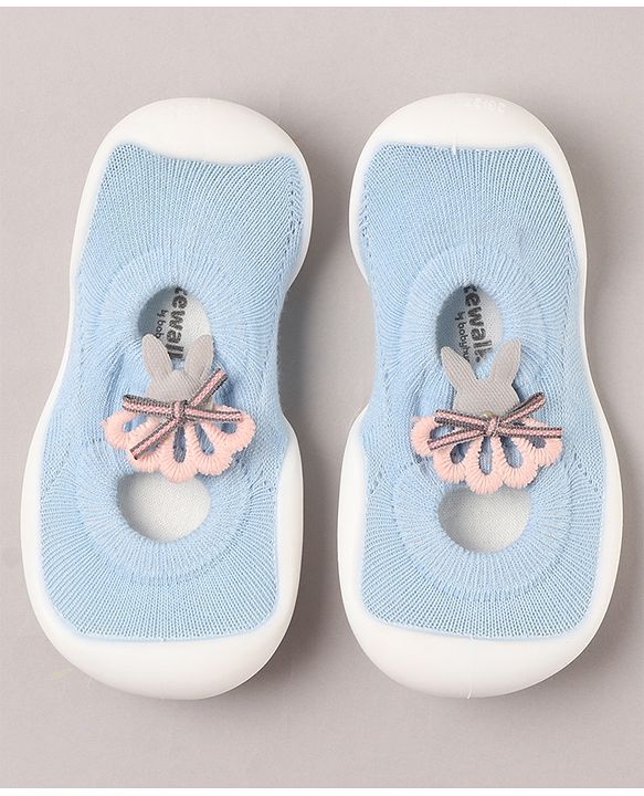 Cute Walk by Babyhug Sock Shoes With Floral Applique - Blue