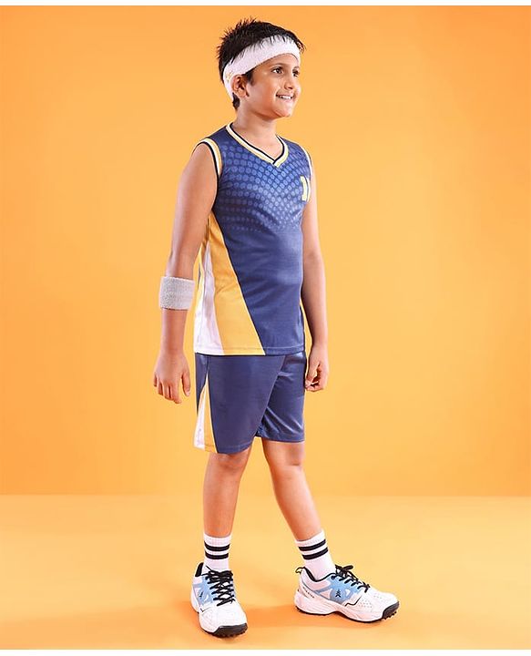 Pine Active Sleeveless Athleisure T-Shirt & Shorts Set 18 Print - Navy Blue