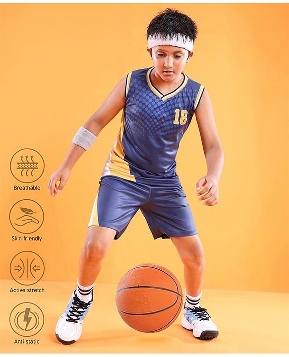 Pine Active Sleeveless Athleisure T-Shirt & Shorts Set 18 Print - Navy Blue