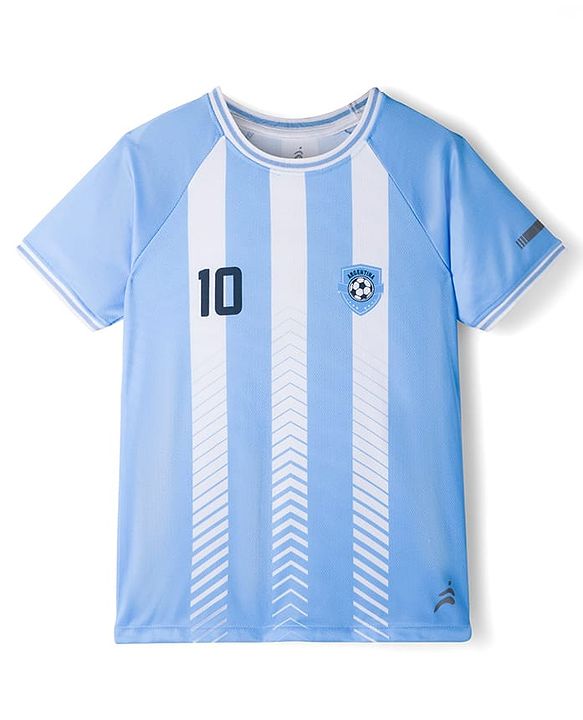 Pine Active Half Sleeves Tee with Shorts Argentina Football Set - White & Blue