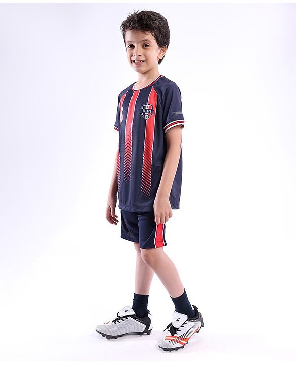 Pine Active Half Sleeves Tee with Shorts France Football Set - Red & Navy Blue