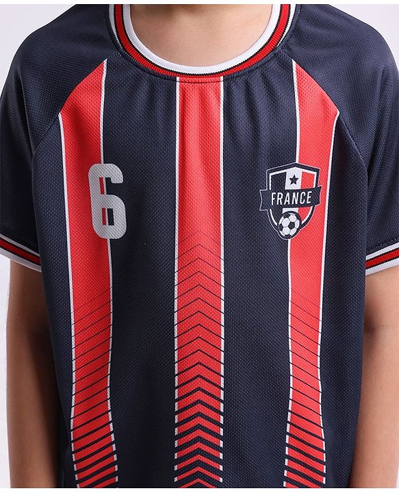 Pine Active Half Sleeves Tee with Shorts France Football Set - Red & Navy Blue