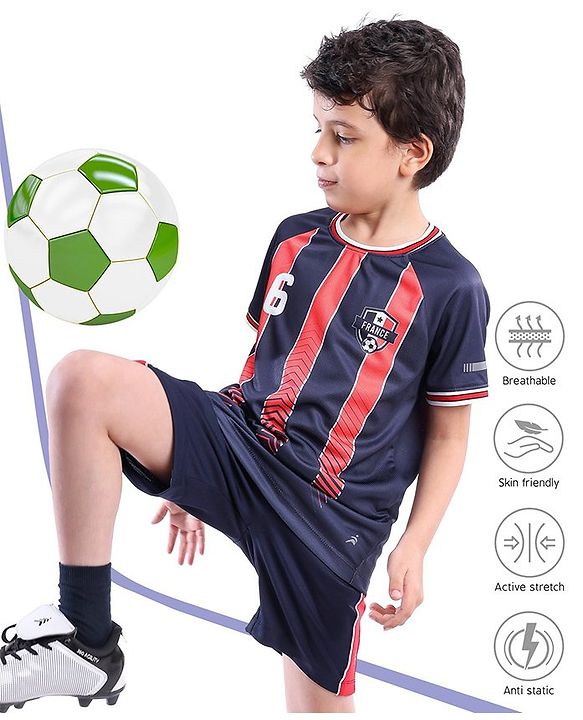 Pine Active Half Sleeves Tee with Shorts France Football Set - Red & Navy Blue
