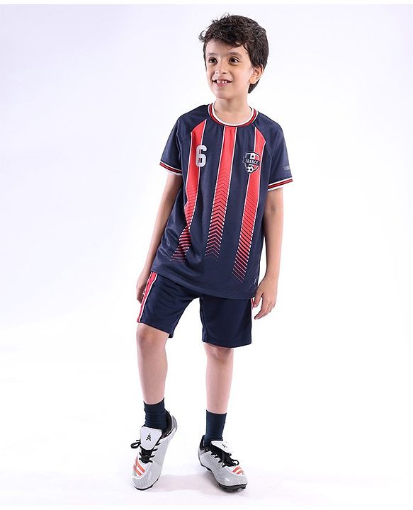 Pine Active Half Sleeves Tee with Shorts France Football Set - Red & Navy Blue