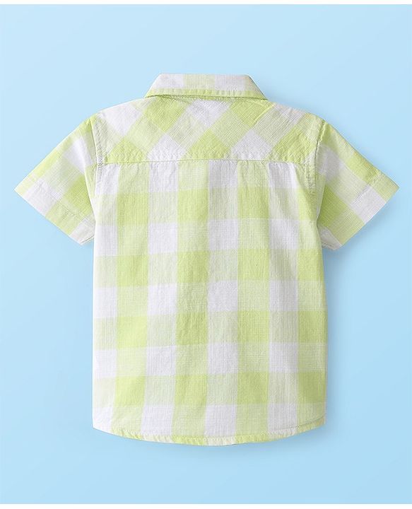 Babyhug 100% Cotton Woven Half Sleeve Regular Collar One Pocket Checked Shirt - Yellow