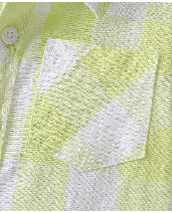 Babyhug 100% Cotton Woven Half Sleeve Regular Collar One Pocket Checked Shirt - Yellow