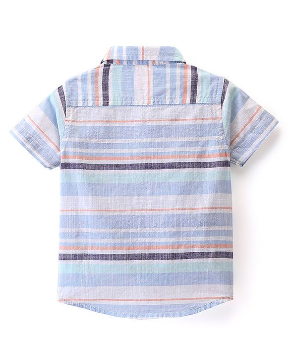 Babyhug 100% Cotton Woven Half Sleeves Regular Collar Stripe Shirt- Multicolour
