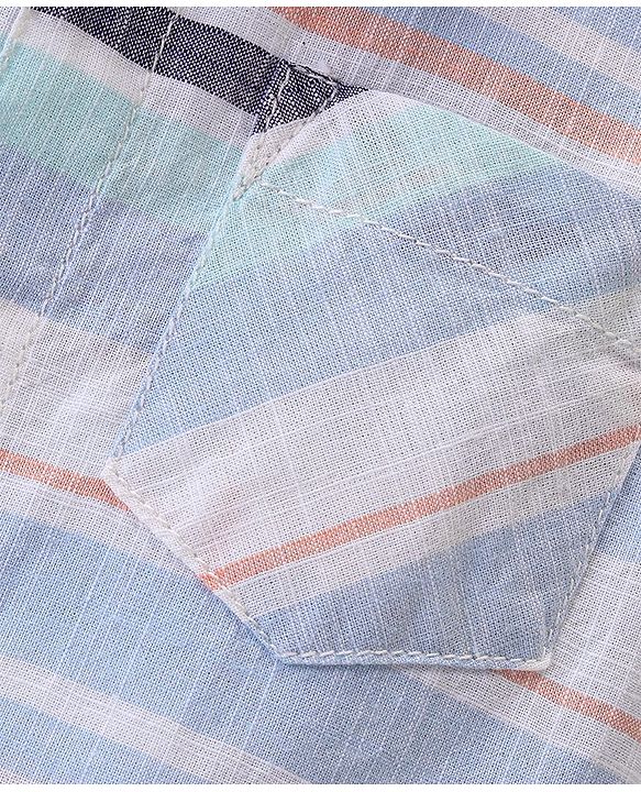Babyhug 100% Cotton Woven Half Sleeves Regular Collar Stripe Shirt- Multicolour