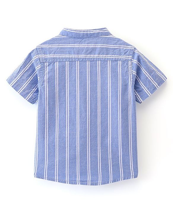 Babyhug 100% Cotton Woven Half Sleeves Mandarin Collar Stripe Shirt- Blue