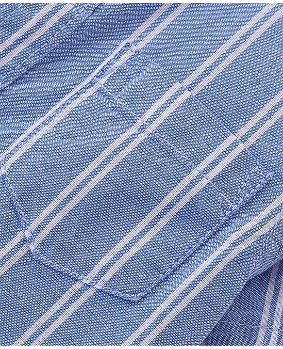 Babyhug 100% Cotton Woven Half Sleeves Mandarin Collar Stripe Shirt- Blue