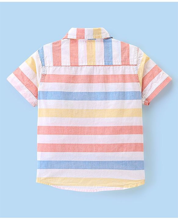 Babyhug 100% Cotton Woven Half Sleeves Regular Collar Stripe Shirt- Multicolour
