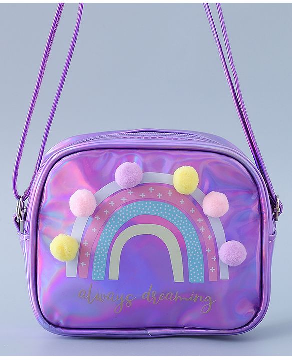 Babyhug Sling Bag with Rainbow Print and Soft Buttons - Purple