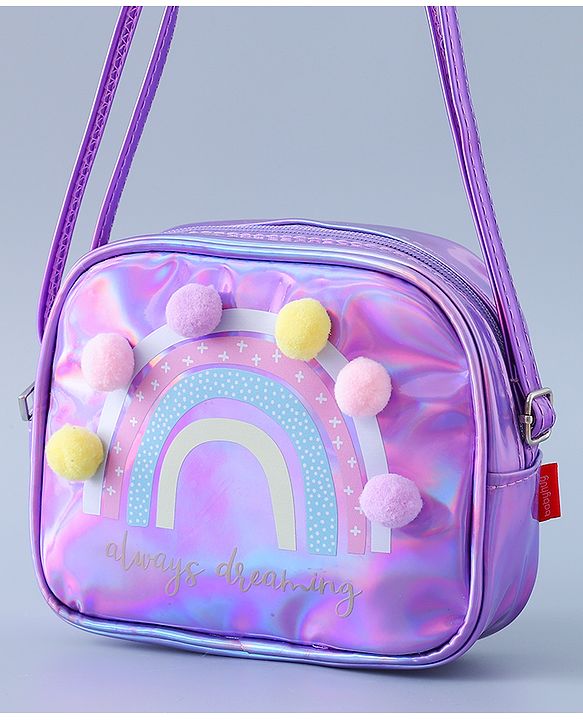 Babyhug Sling Bag with Rainbow Print and Soft Buttons - Purple