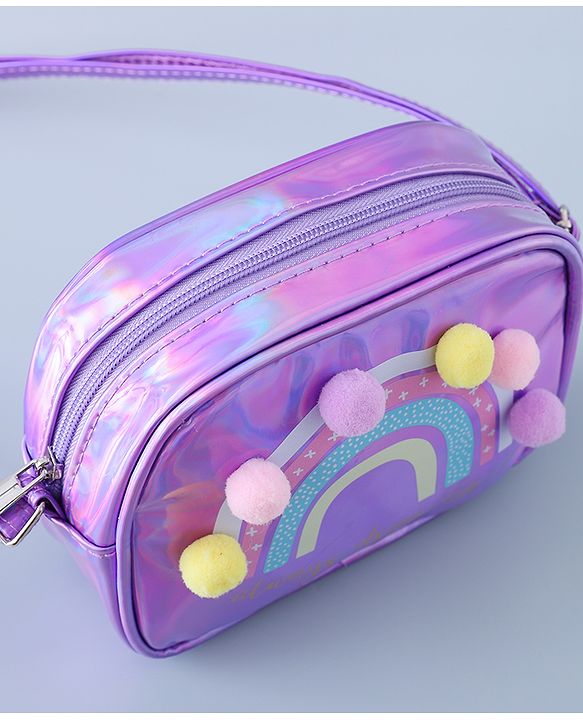 Babyhug Sling Bag with Rainbow Print and Soft Buttons - Purple