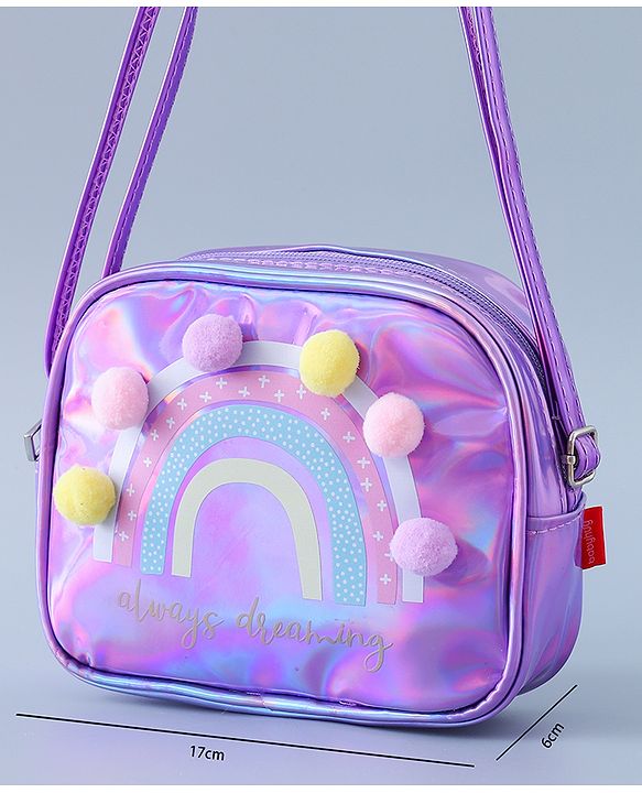 Babyhug Sling Bag with Rainbow Print and Soft Buttons - Purple