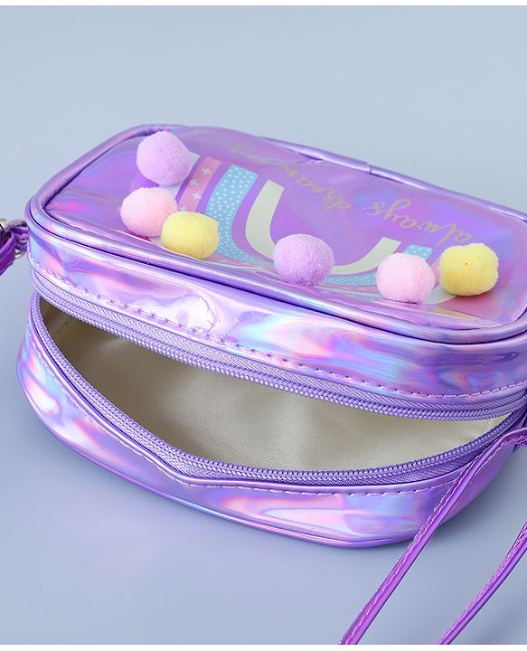 Babyhug Sling Bag with Rainbow Print and Soft Buttons - Purple