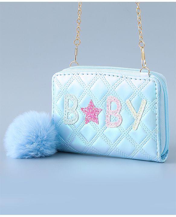 Babyhug Sling Bag with Sequin Baby Design & Fur Zipper - Blue