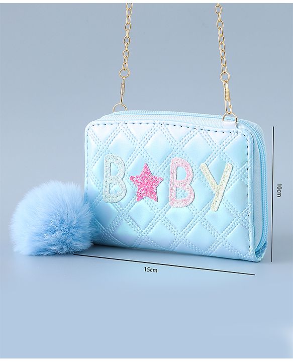 Babyhug Sling Bag with Sequin Baby Design & Fur Zipper - Blue