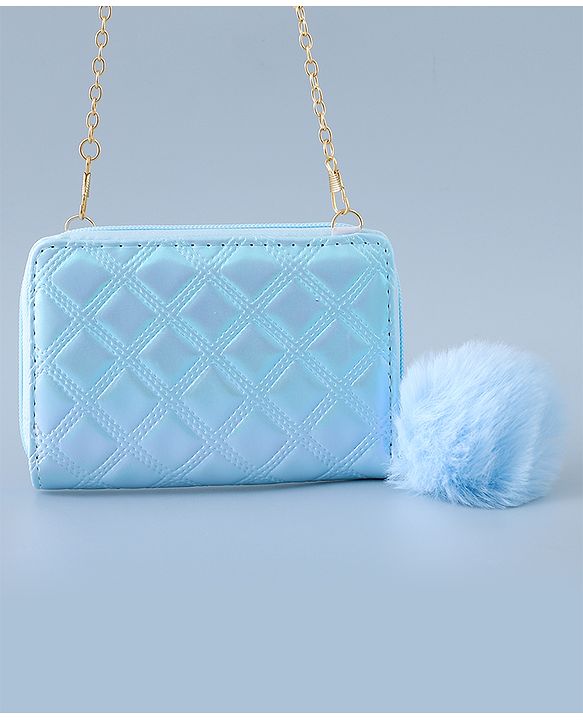Babyhug Sling Bag with Sequin Baby Design & Fur Zipper - Blue