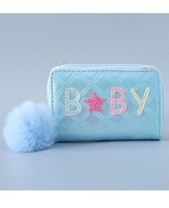 Babyhug Sling Bag with Sequin Baby Design & Fur Zipper - Blue