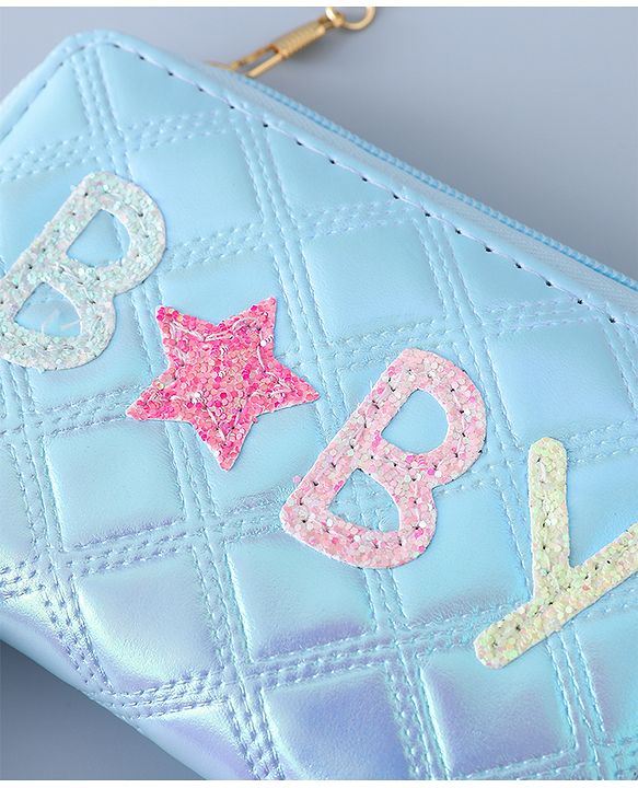 Babyhug Sling Bag with Sequin Baby Design & Fur Zipper - Blue