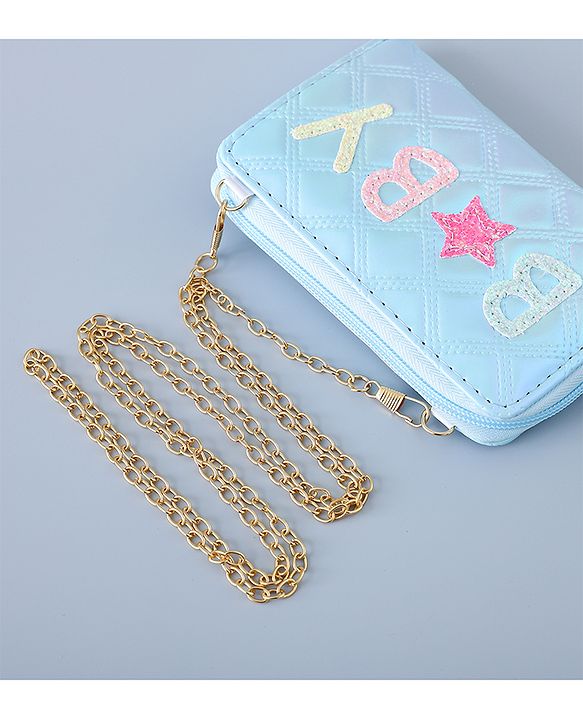 Babyhug Sling Bag with Sequin Baby Design & Fur Zipper - Blue