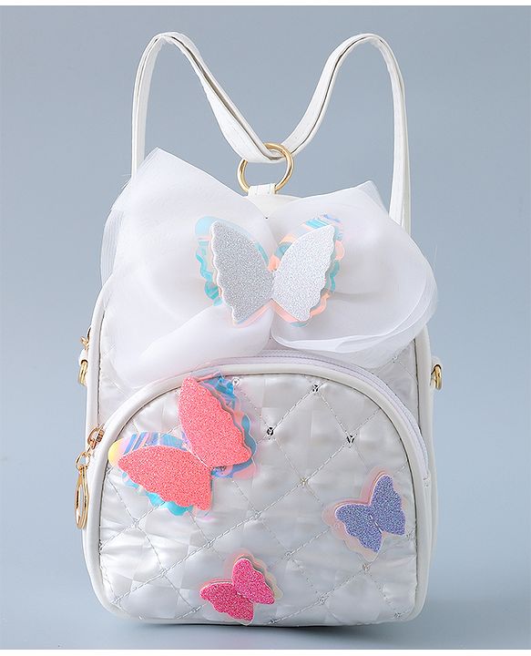 Babyhug Fashion Backpack with Butterfly Applique - Silver