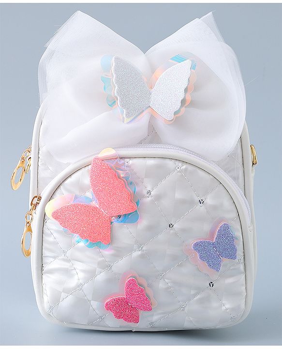 Babyhug Fashion Backpack with Butterfly Applique - Silver