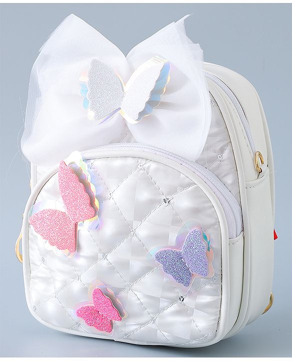 Babyhug Fashion Backpack with Butterfly Applique - Silver
