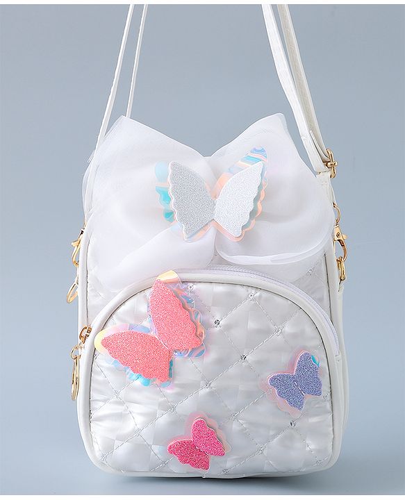 Babyhug Fashion Backpack with Butterfly Applique - Silver