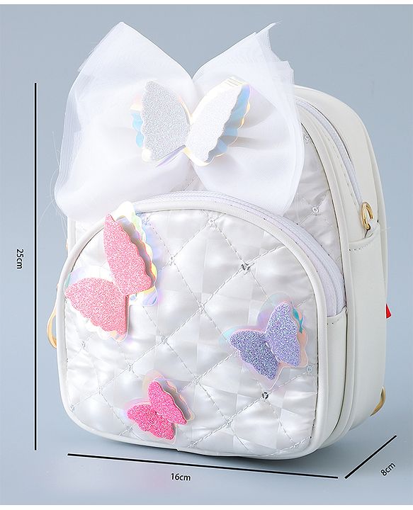 Babyhug Fashion Backpack with Butterfly Applique - Silver