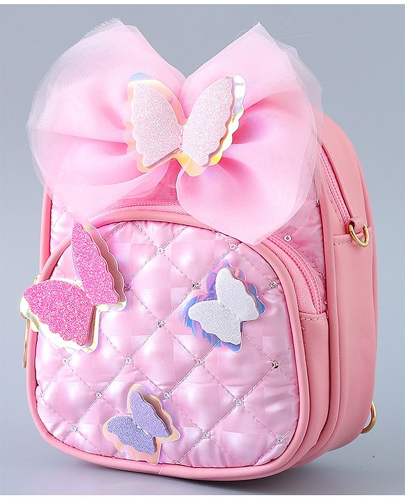 Babyhug Fashion Backpack with Butterfly Applique - Silver