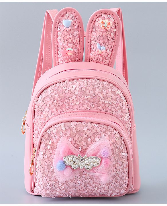 Babyhug Fashion Backpack with Bunny Design & Bow Applique - Pink