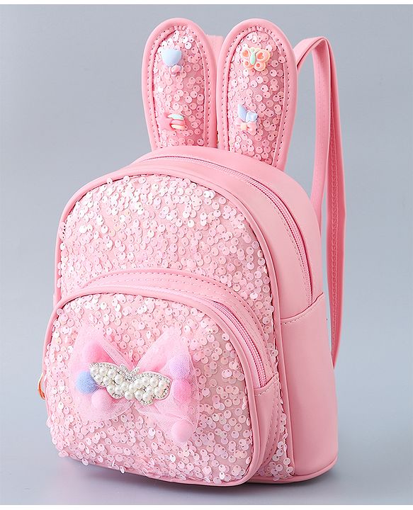 Babyhug Fashion Backpack with Bunny Design & Bow Applique - Pink