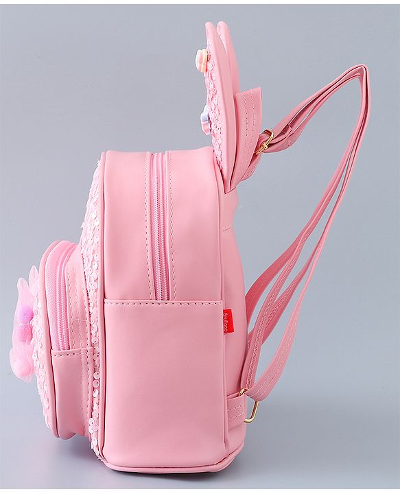 Babyhug Fashion Backpack with Bunny Design & Bow Applique - Pink
