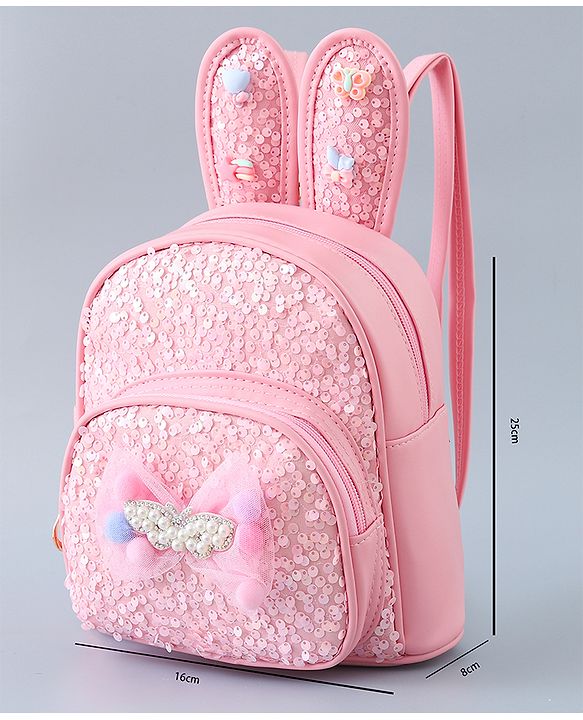 Babyhug Fashion Backpack with Bunny Design & Bow Applique - Pink