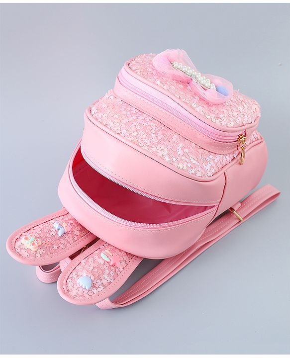 Babyhug Fashion Backpack with Bunny Design & Bow Applique - Pink