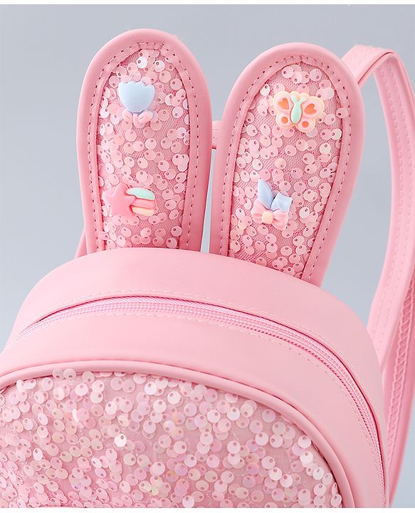 Babyhug Fashion Backpack with Bunny Design & Bow Applique - Pink