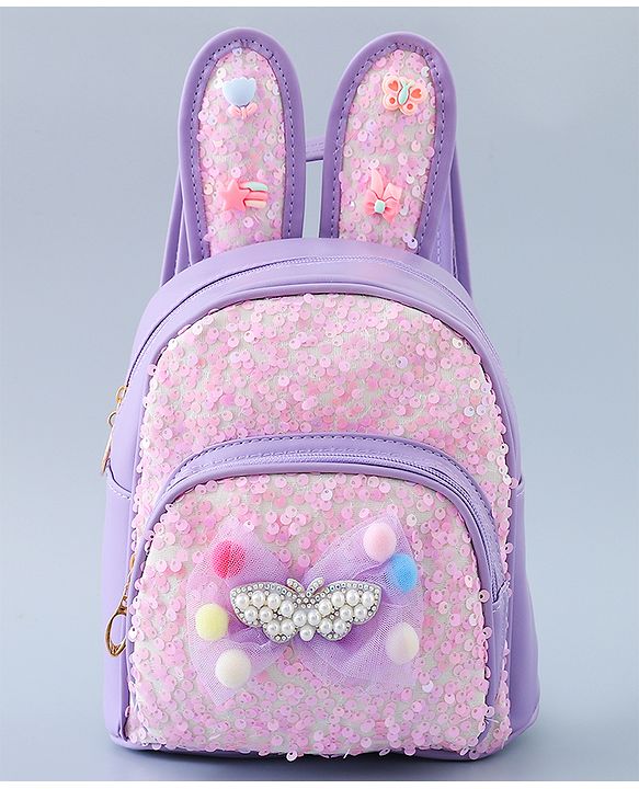 Babyhug Fashion Backpack with Bunny Design & Bow Applique - Pink