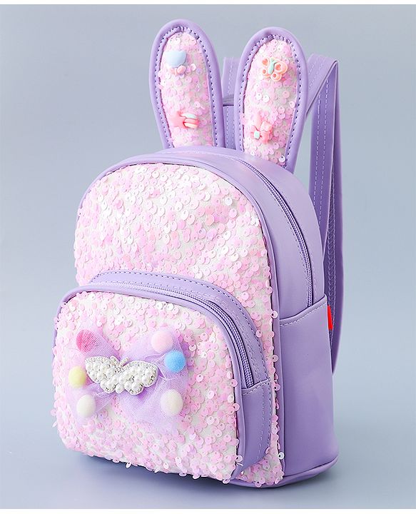 Babyhug Fashion Backpack with Bunny Design & Bow Applique - Pink