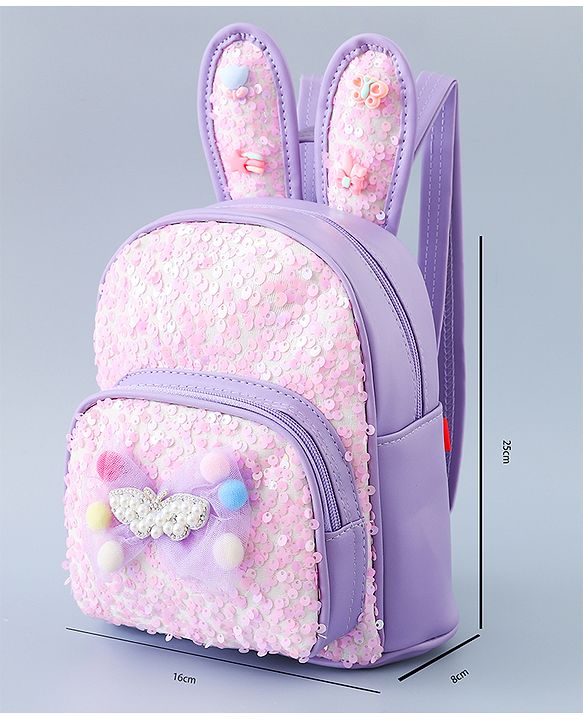 Babyhug Fashion Backpack with Bunny Design & Bow Applique - Pink