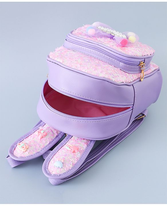 Babyhug Fashion Backpack with Bunny Design & Bow Applique - Pink