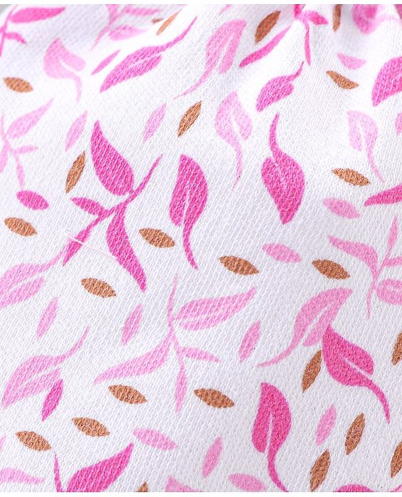 Babyhug 100% Cotton Knit Mittens & Booties Set Leaf Print- Pink & White